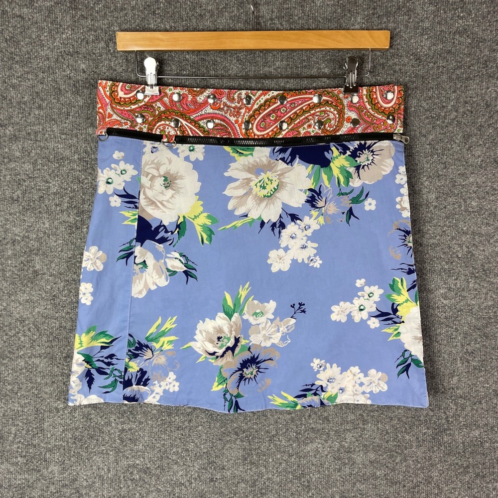 Zand Amsterdam Reversible Mini Skirt Womens OS Blue Floral Paisley  Zip